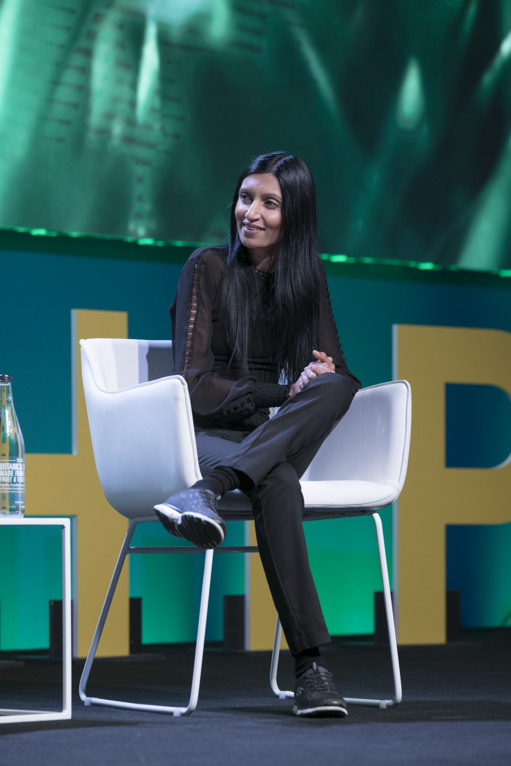 Closeup of Shama Sukul Lee taking part in a panel discussion at Global Table 2019