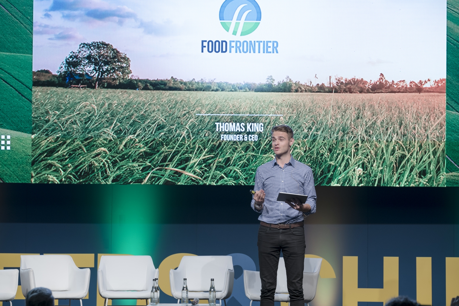 Thomas King of Food Frontiers addressing the crowd at Global Table 2019