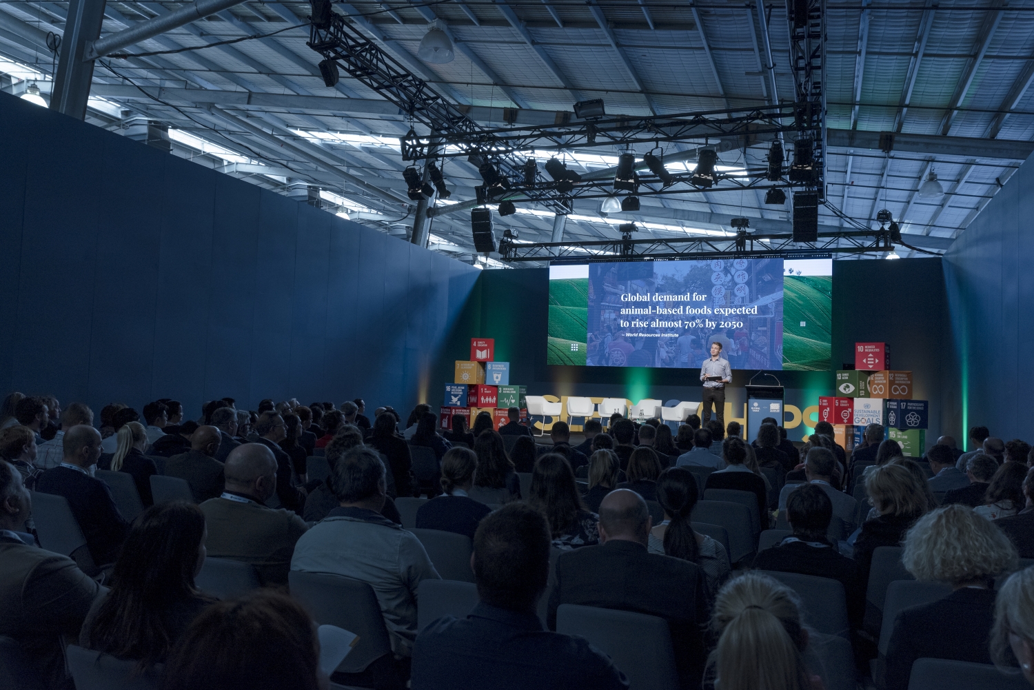 Thomas King of Food Frontiers addressing the crowd at Global Table 2019